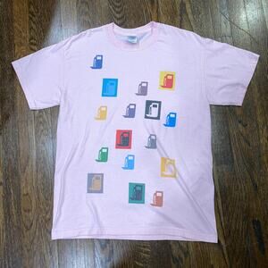 Unique Gas Pump Tee Block Printed on Pink Men's Medium Unisex